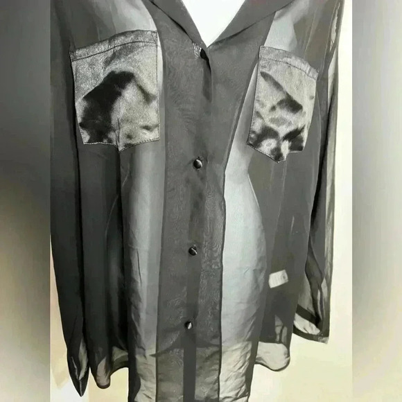 Local European Oversized Long Sleeve Sheer Button Down Blouse In Black Size S - Picture 4 of 7